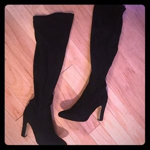 Faux Suede Black Over the Knee Boots